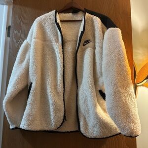 Nike Cream Sherpa Fleece Jacket with Black Trim